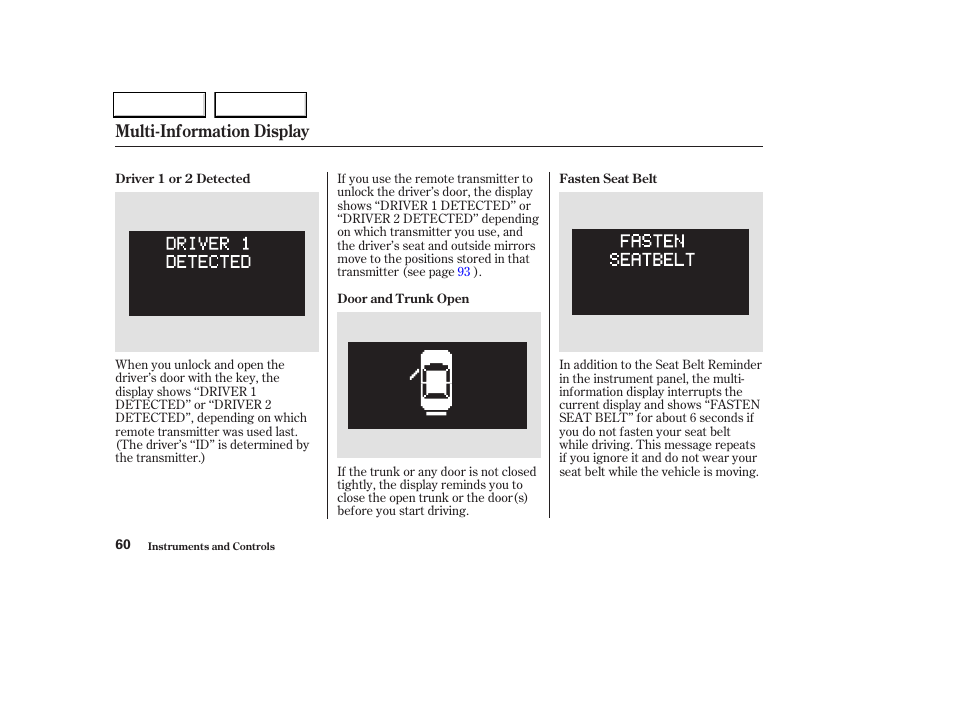 Multi-information display | Acura 2004 TL - Owner's Manual User Manual | Page 63 / 283