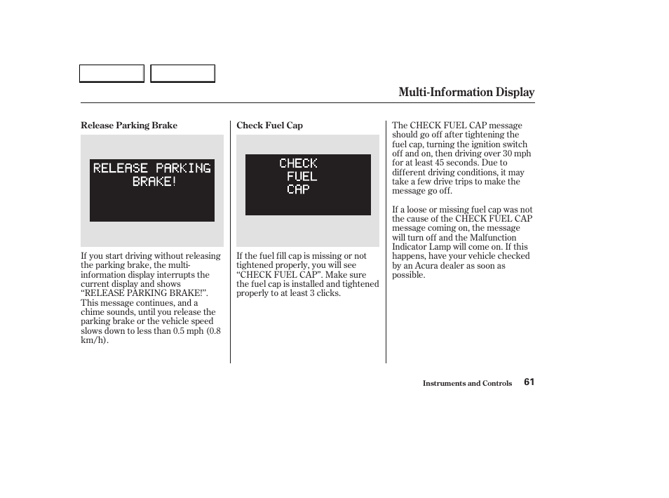 Multi-information display | Acura 2004 TL - Owner's Manual User Manual | Page 64 / 283