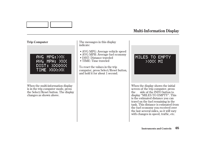 Multi-information display | Acura 2004 TL - Owner's Manual User Manual | Page 68 / 283