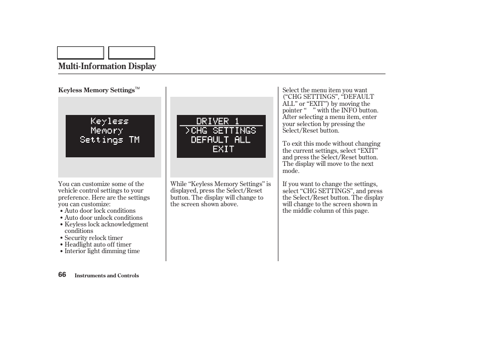 Multi-information display | Acura 2004 TL - Owner's Manual User Manual | Page 69 / 283