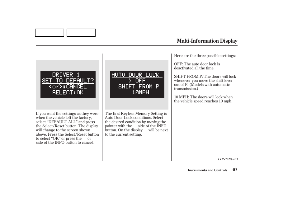 Multi-information display | Acura 2004 TL - Owner's Manual User Manual | Page 70 / 283