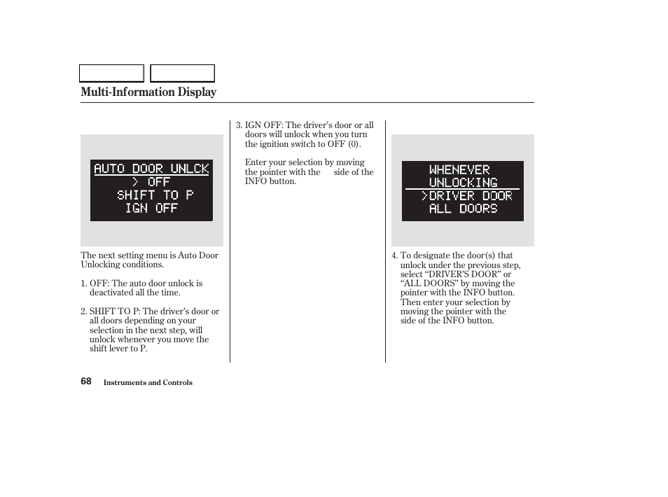 Multi-information display | Acura 2004 TL - Owner's Manual User Manual | Page 71 / 283