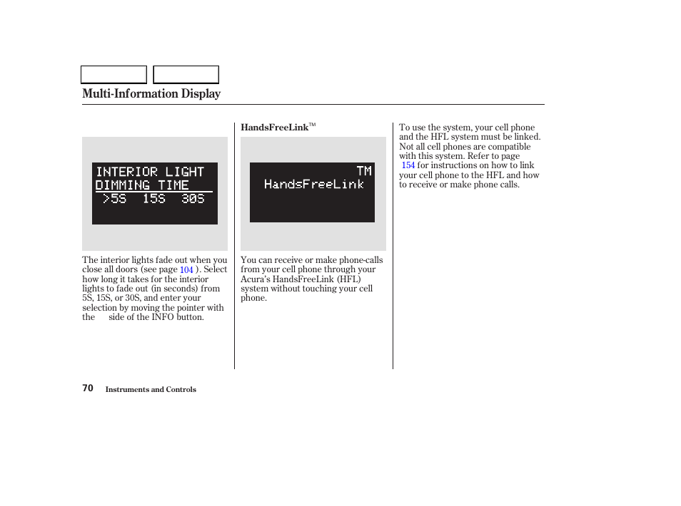 Multi-information display | Acura 2004 TL - Owner's Manual User Manual | Page 73 / 283