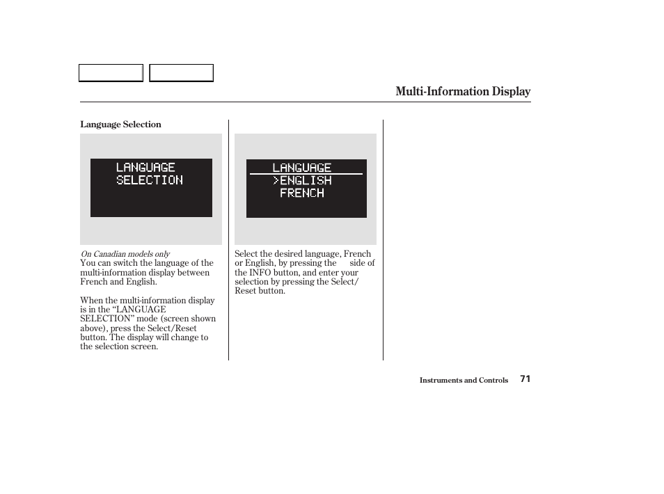 Multi-information display | Acura 2004 TL - Owner's Manual User Manual | Page 74 / 283