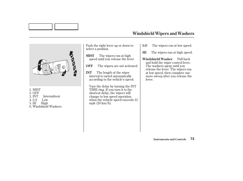 Windshield wipers and washers | Acura 2004 TL - Owner's Manual User Manual | Page 76 / 283