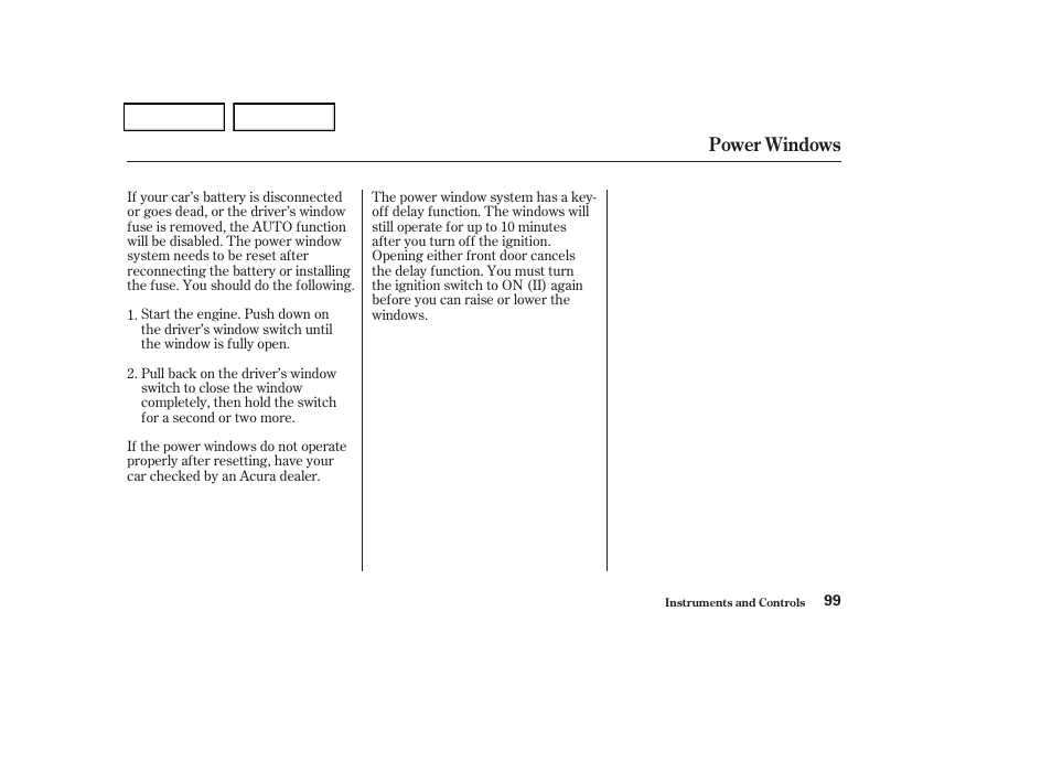 Power windows | Acura 2004 TSX - Owner's Manual User Manual | Page 102 / 364