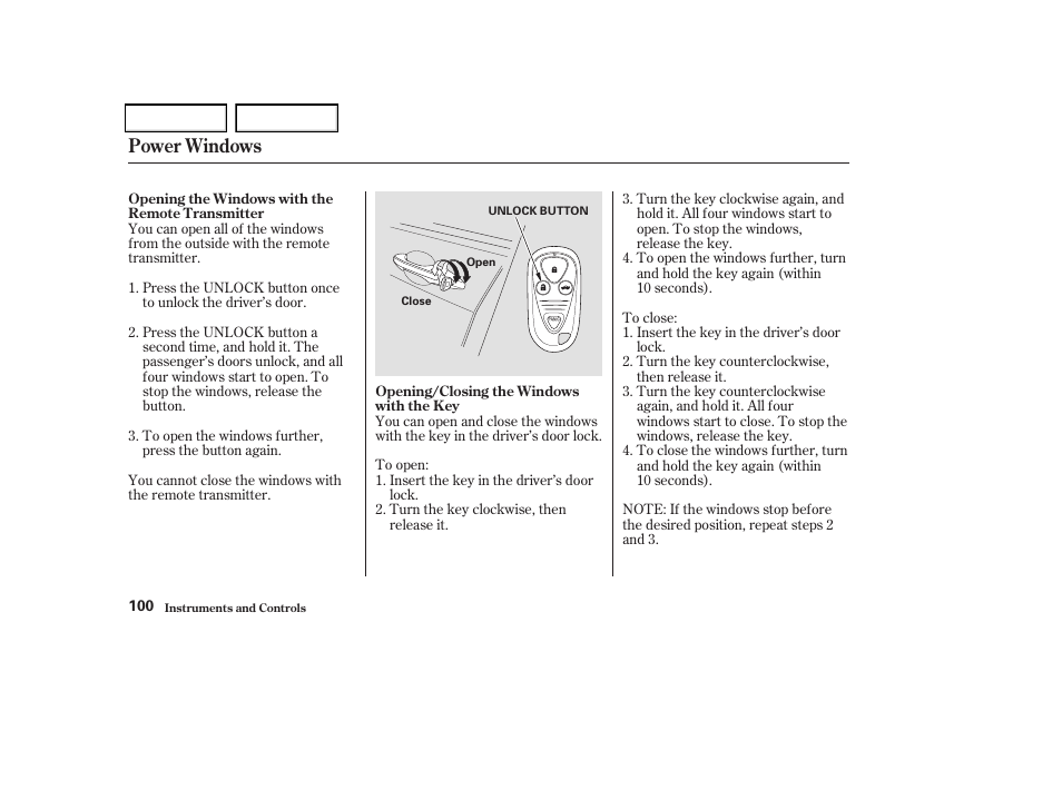 Power windows | Acura 2004 TSX - Owner's Manual User Manual | Page 103 / 364