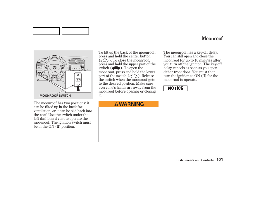 Moonroof | Acura 2004 TSX - Owner's Manual User Manual | Page 104 / 364