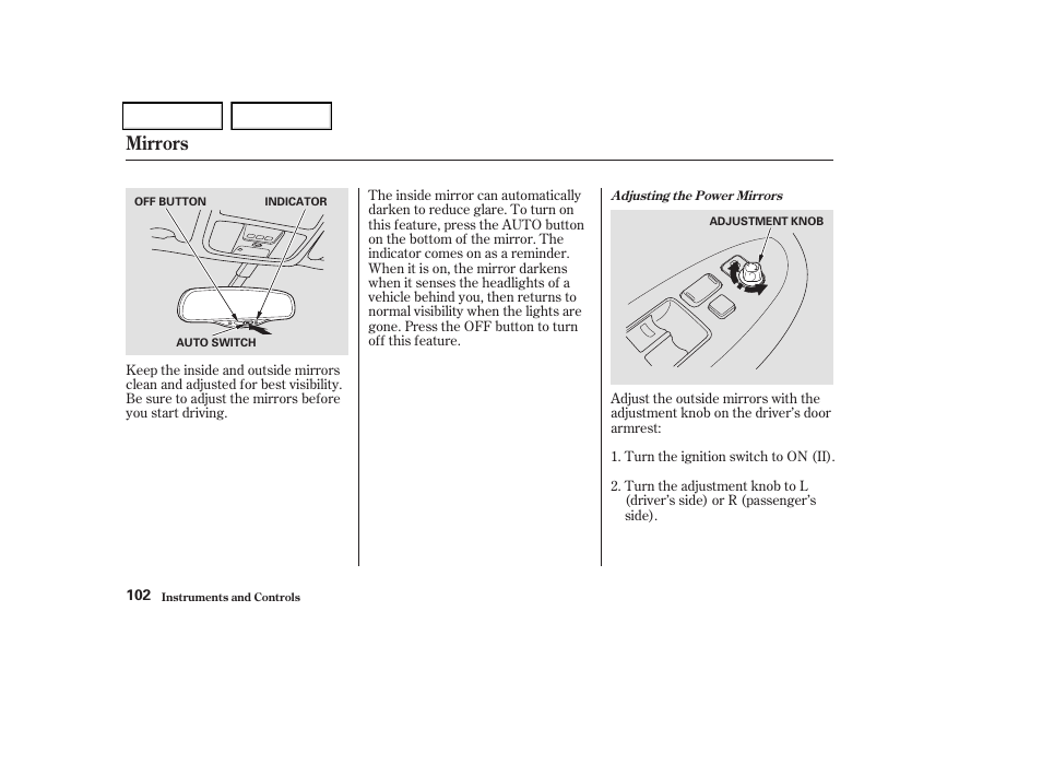 Mirrors | Acura 2004 TSX - Owner's Manual User Manual | Page 105 / 364