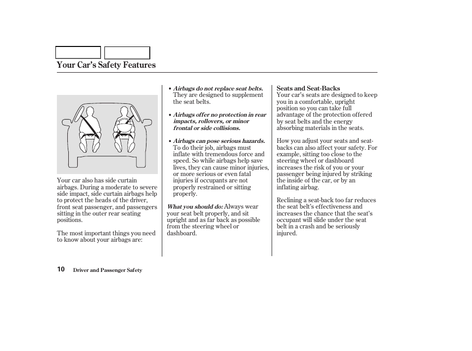 Your car’s safety features | Acura 2004 TSX - Owner's Manual User Manual | Page 13 / 364