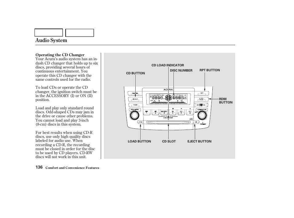 Audio system | Acura 2004 TSX - Owner's Manual User Manual | Page 139 / 364