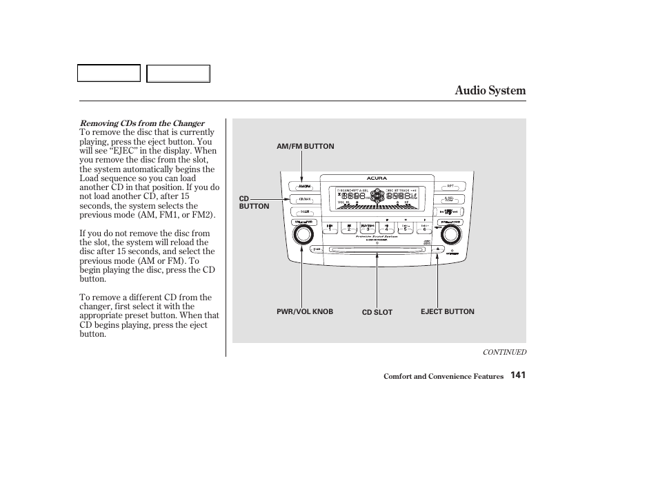 Audio system | Acura 2004 TSX - Owner's Manual User Manual | Page 144 / 364