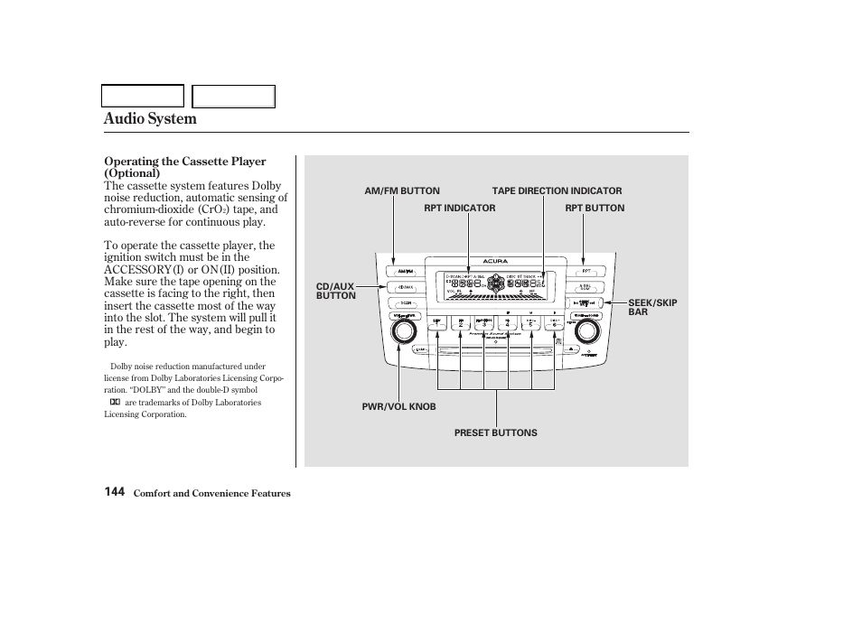 Audio system | Acura 2004 TSX - Owner's Manual User Manual | Page 147 / 364