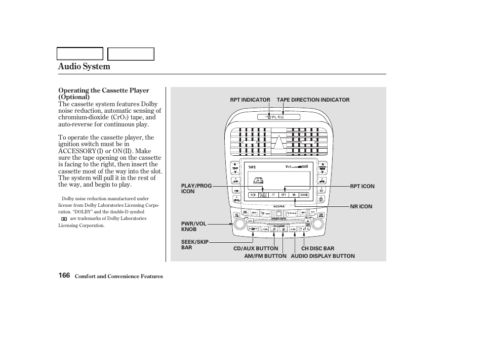 Audio system | Acura 2004 TSX - Owner's Manual User Manual | Page 169 / 364