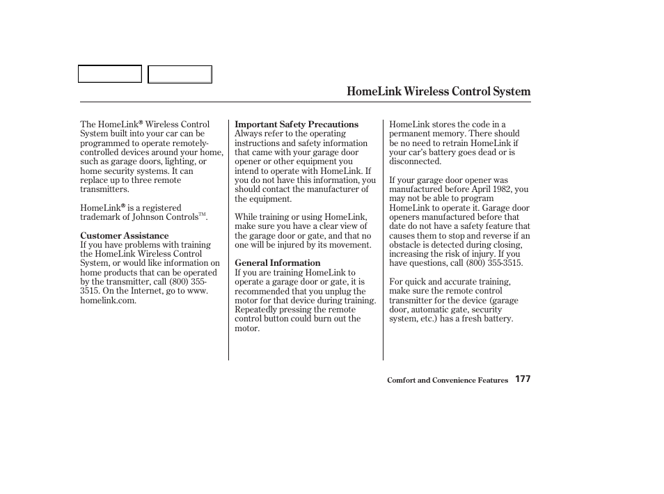 Homelink wireless control system | Acura 2004 TSX - Owner's Manual User Manual | Page 180 / 364