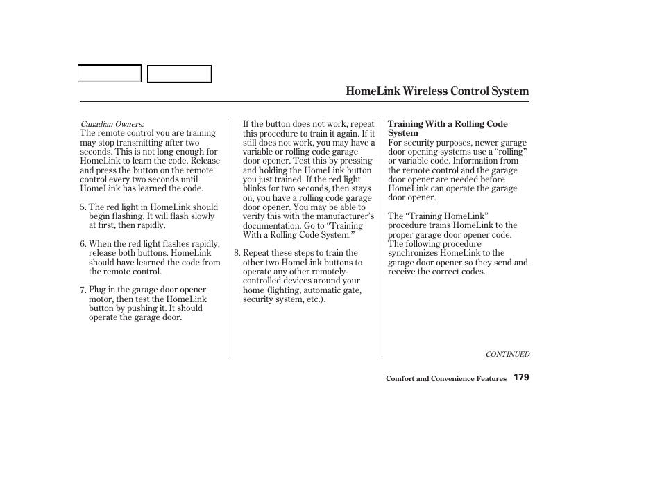 Homelink wireless control system | Acura 2004 TSX - Owner's Manual User Manual | Page 182 / 364