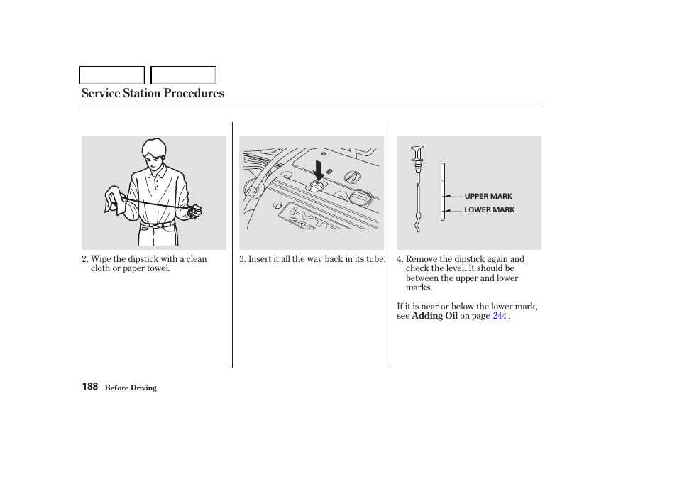 Service station procedures | Acura 2004 TSX - Owner's Manual User Manual | Page 191 / 364