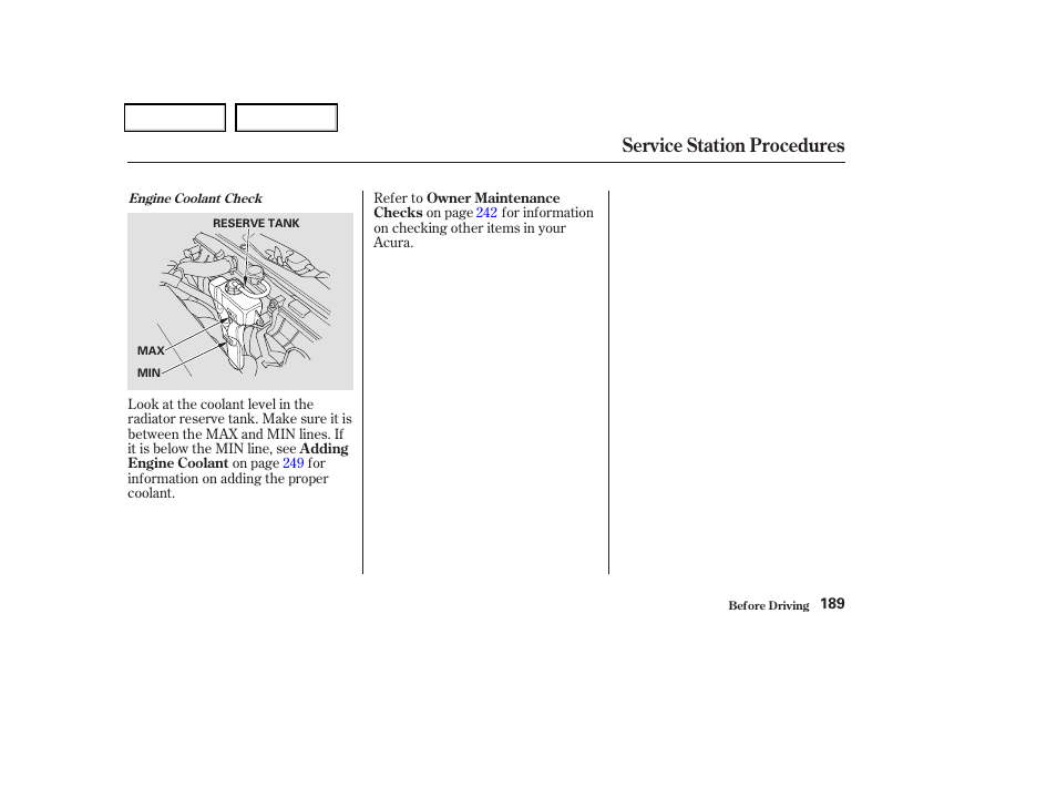 Service station procedures | Acura 2004 TSX - Owner's Manual User Manual | Page 192 / 364