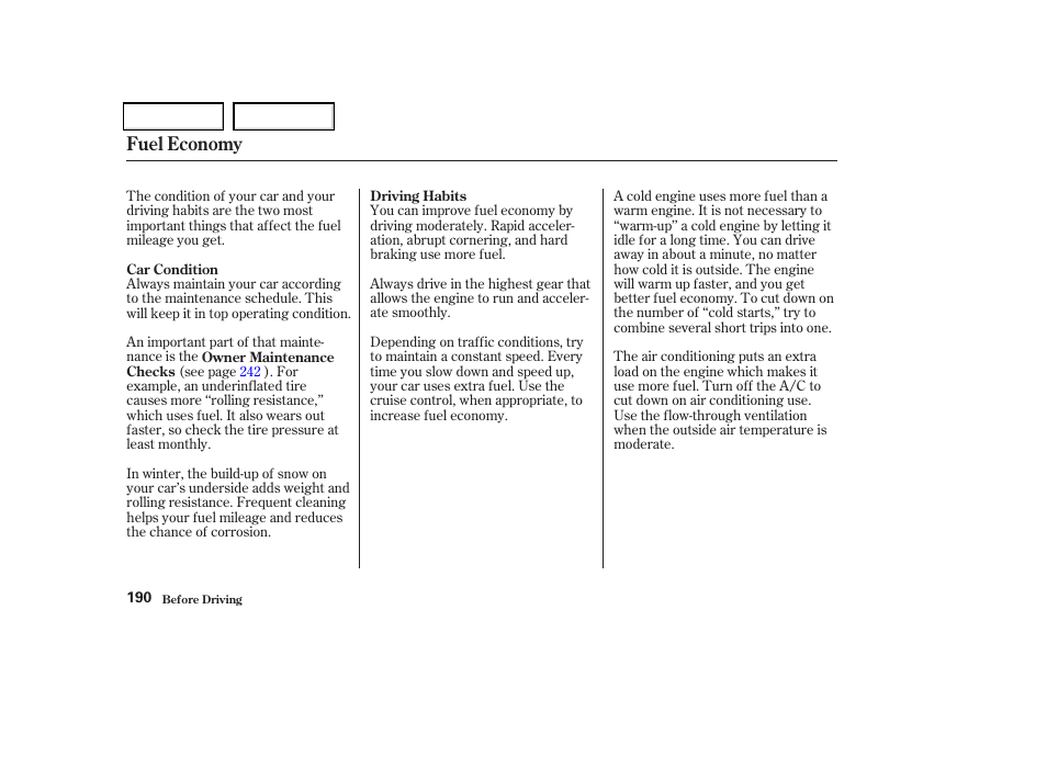 Fuel economy | Acura 2004 TSX - Owner's Manual User Manual | Page 193 / 364