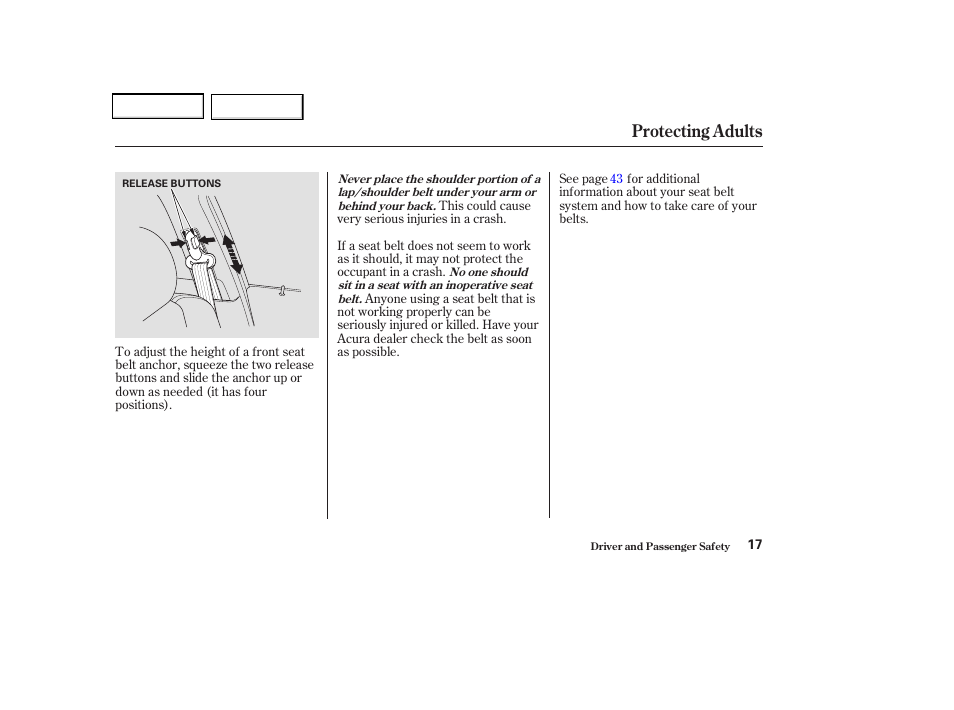 Protecting adults | Acura 2004 TSX - Owner's Manual User Manual | Page 20 / 364