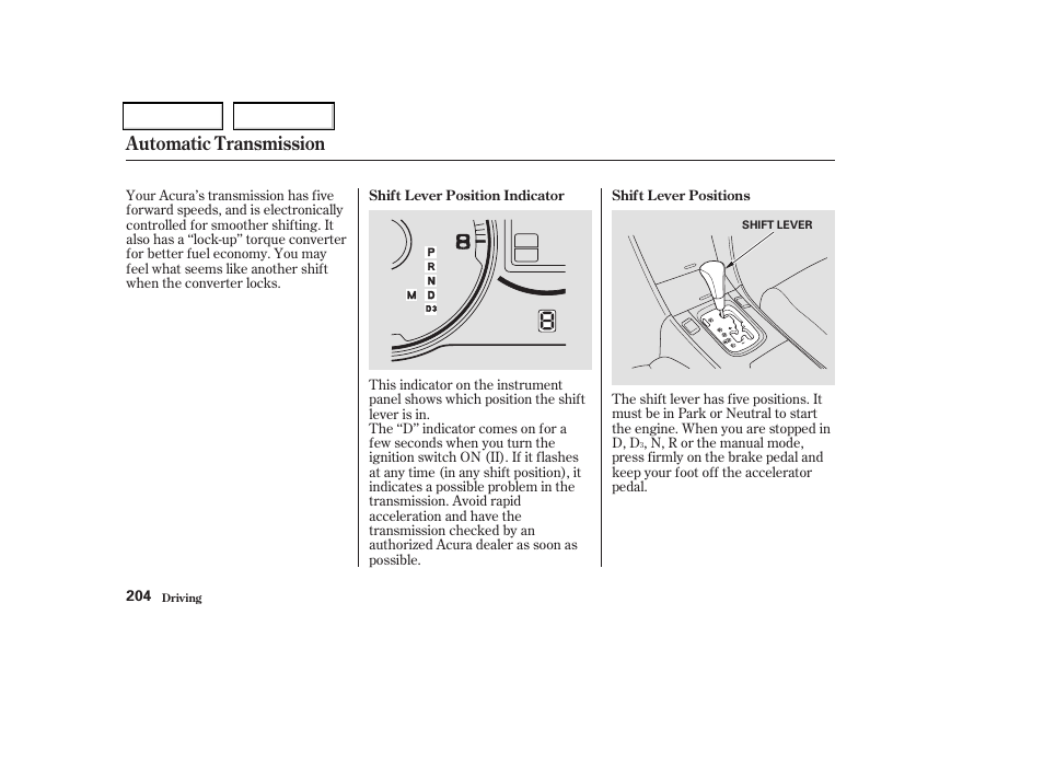 Automatic transmission | Acura 2004 TSX - Owner's Manual User Manual | Page 207 / 364
