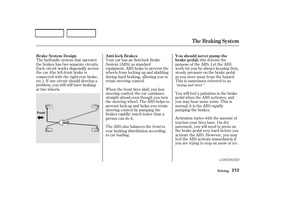 The braking system | Acura 2004 TSX - Owner's Manual User Manual | Page 216 / 364