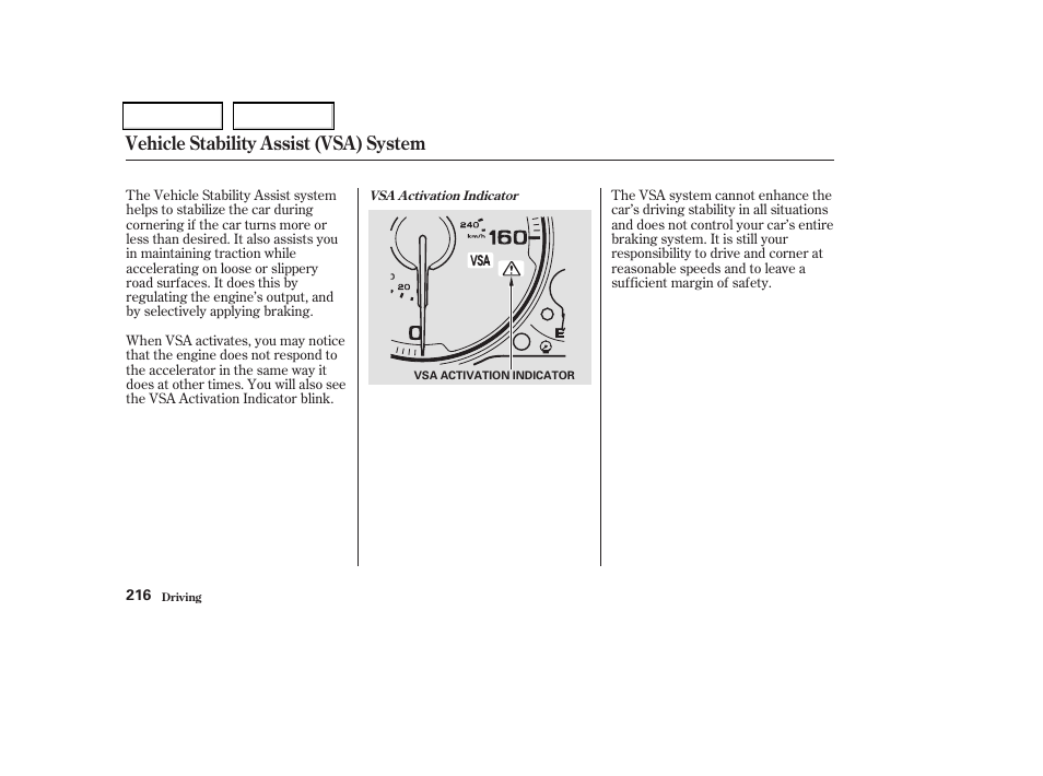 Vehicle stability assist (vsa) system | Acura 2004 TSX - Owner's Manual User Manual | Page 219 / 364