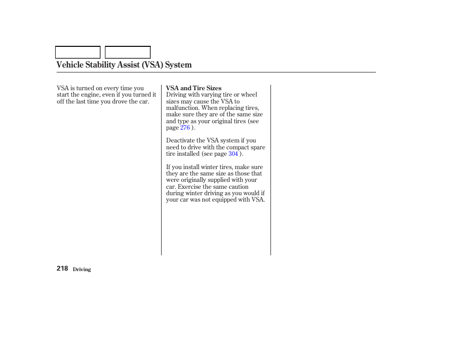 Vehicle stability assist (vsa) system | Acura 2004 TSX - Owner's Manual User Manual | Page 221 / 364