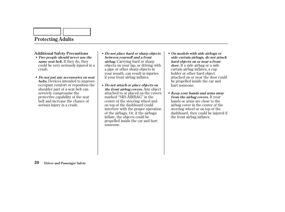 Protecting adults | Acura 2004 TSX - Owner's Manual User Manual | Page 23 / 364