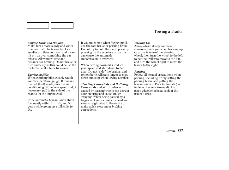 Towing a trailer | Acura 2004 TSX - Owner's Manual User Manual | Page 230 / 364