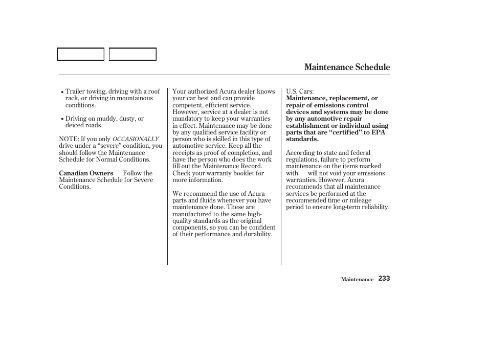 Maintenance schedule | Acura 2004 TSX - Owner's Manual User Manual | Page 236 / 364