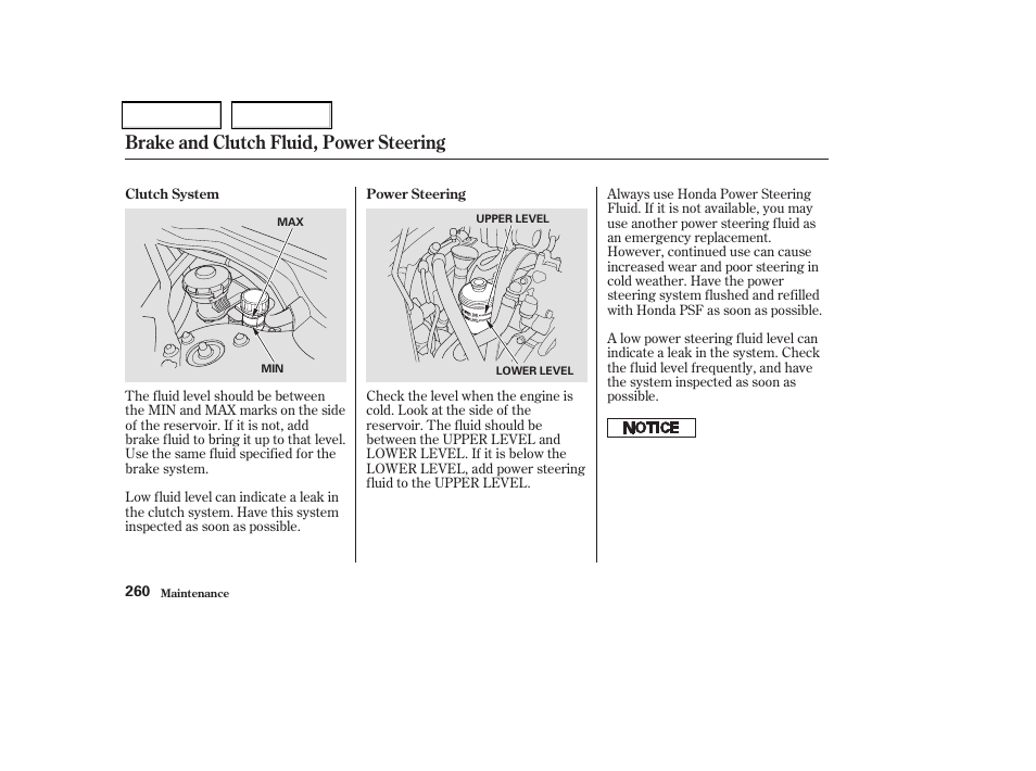 Brake and clutch fluid, power steering | Acura 2004 TSX - Owner's Manual User Manual | Page 263 / 364