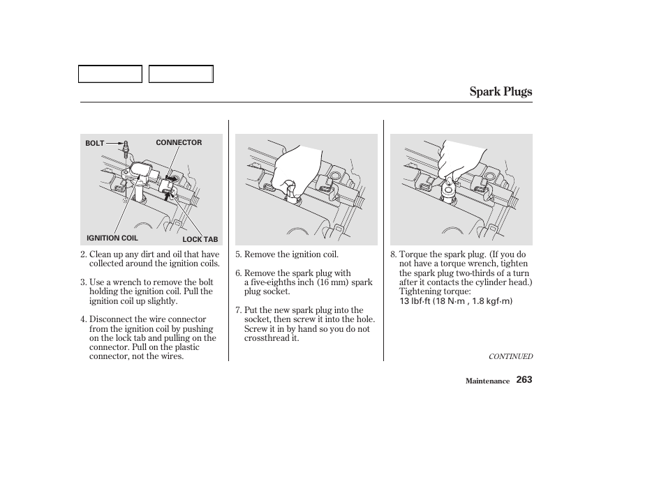 Spark plugs | Acura 2004 TSX - Owner's Manual User Manual | Page 266 / 364