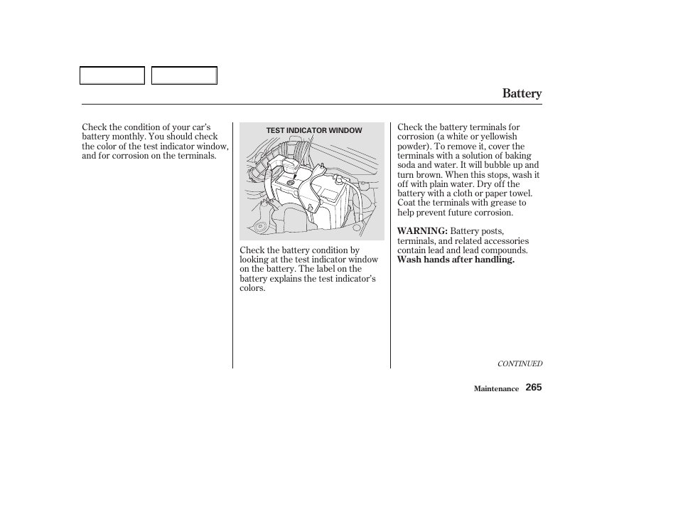 Battery | Acura 2004 TSX - Owner's Manual User Manual | Page 268 / 364