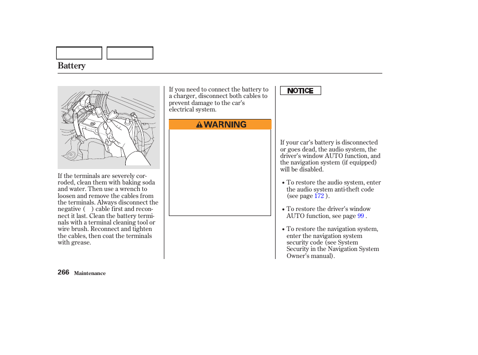 Battery | Acura 2004 TSX - Owner's Manual User Manual | Page 269 / 364