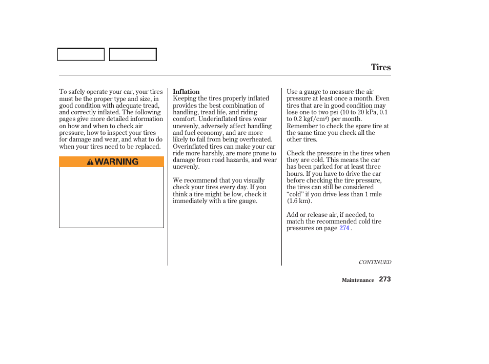 Tires | Acura 2004 TSX - Owner's Manual User Manual | Page 276 / 364