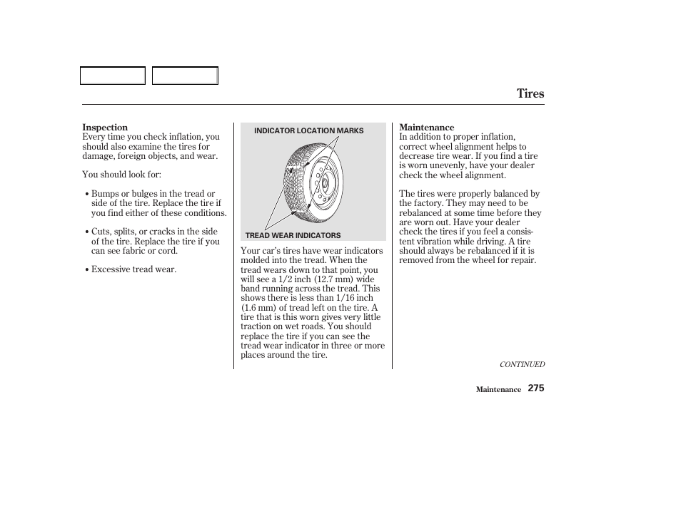 Tires | Acura 2004 TSX - Owner's Manual User Manual | Page 278 / 364