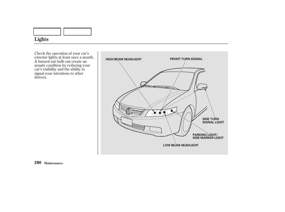 Lights | Acura 2004 TSX - Owner's Manual User Manual | Page 283 / 364