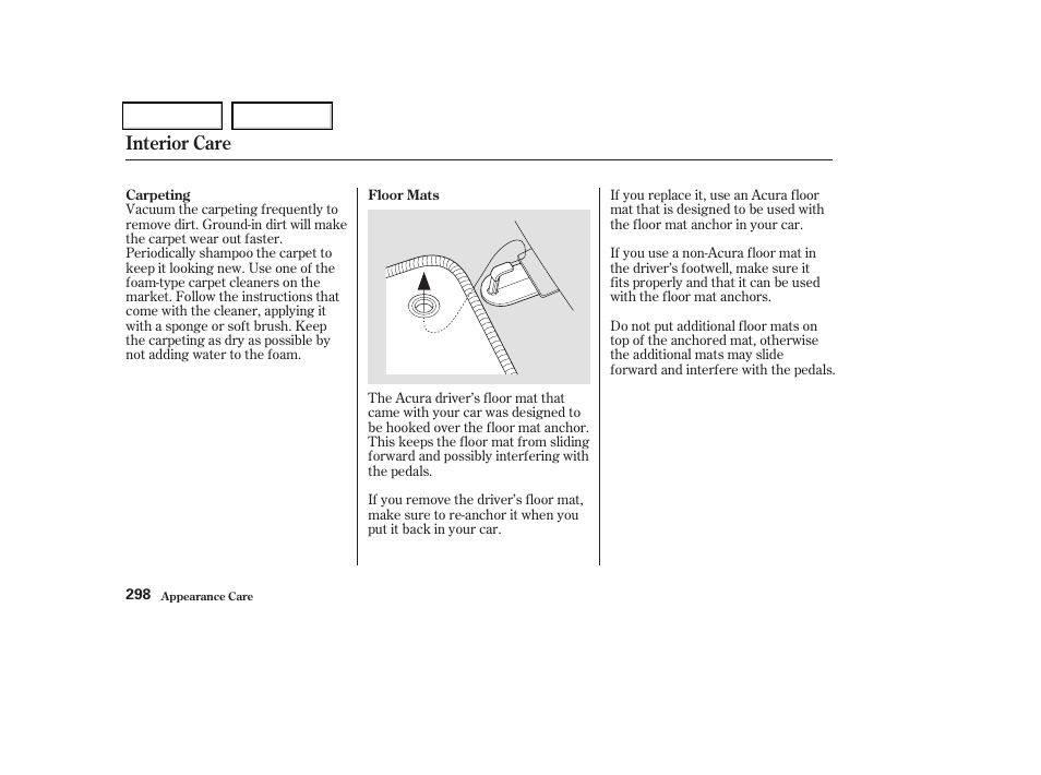 Interior care | Acura 2004 TSX - Owner's Manual User Manual | Page 301 / 364