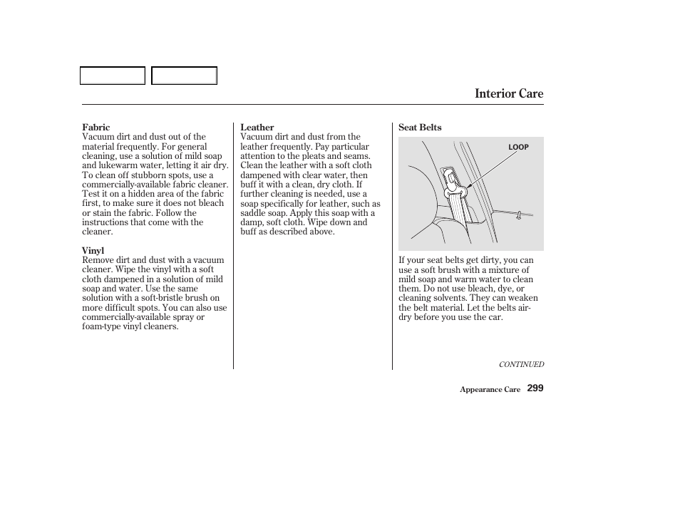 Interior care | Acura 2004 TSX - Owner's Manual User Manual | Page 302 / 364