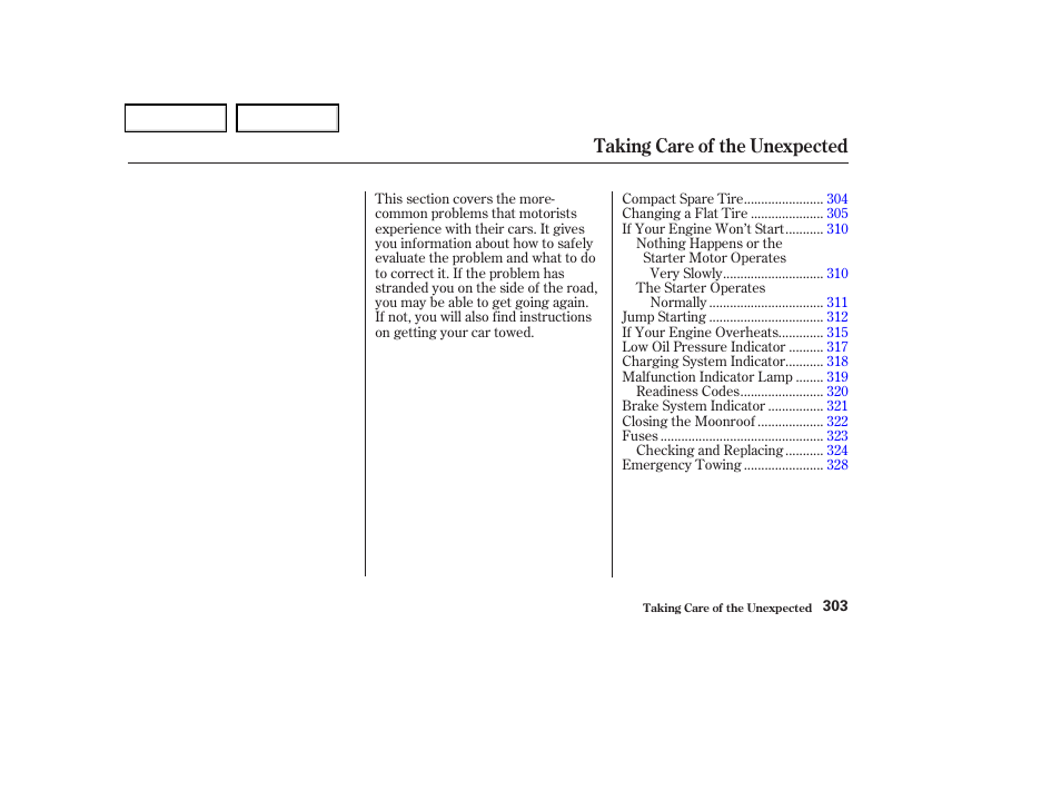 Taking care of the unexpected | Acura 2004 TSX - Owner's Manual User Manual | Page 306 / 364