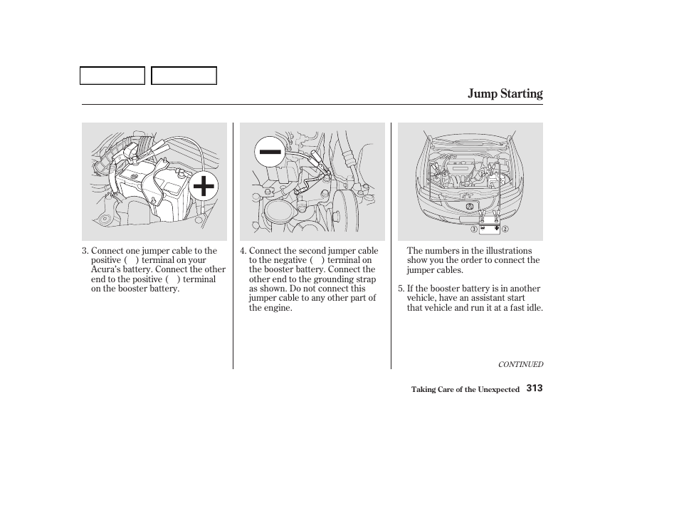 Jump starting | Acura 2004 TSX - Owner's Manual User Manual | Page 316 / 364