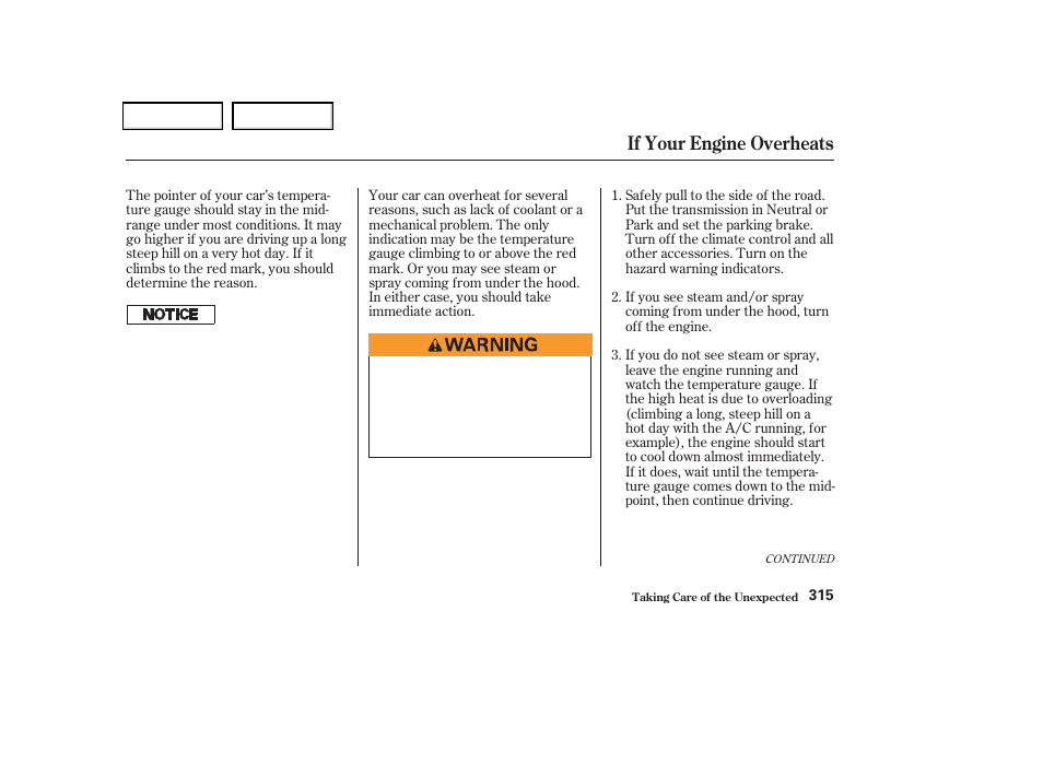 If your engine overheats | Acura 2004 TSX - Owner's Manual User Manual | Page 318 / 364