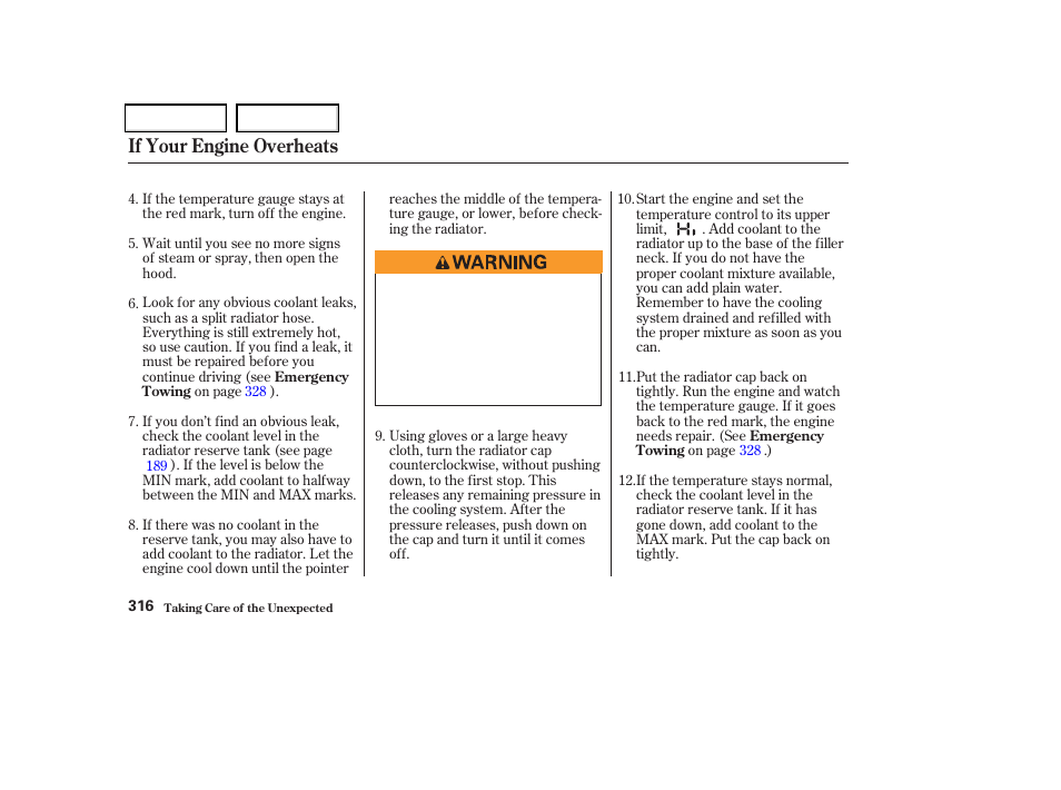 If your engine overheats | Acura 2004 TSX - Owner's Manual User Manual | Page 319 / 364