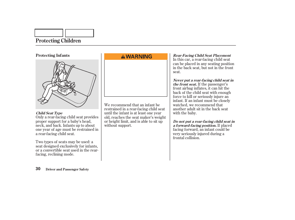 Protecting children | Acura 2004 TSX - Owner's Manual User Manual | Page 33 / 364