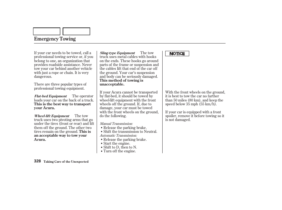Emergency towing | Acura 2004 TSX - Owner's Manual User Manual | Page 331 / 364