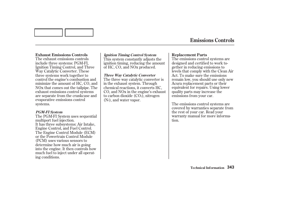 Emissions controls | Acura 2004 TSX - Owner's Manual User Manual | Page 346 / 364