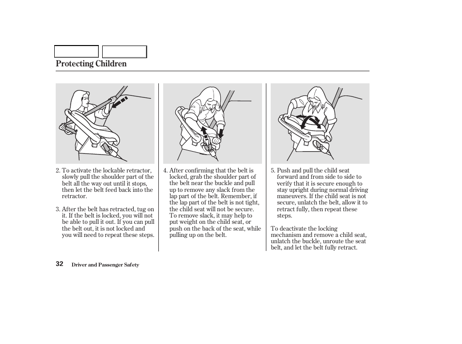 Protecting children | Acura 2004 TSX - Owner's Manual User Manual | Page 35 / 364