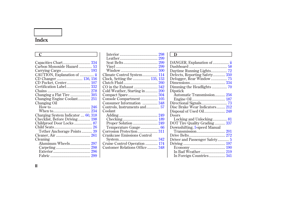 Index | Acura 2004 TSX - Owner's Manual User Manual | Page 357 / 364