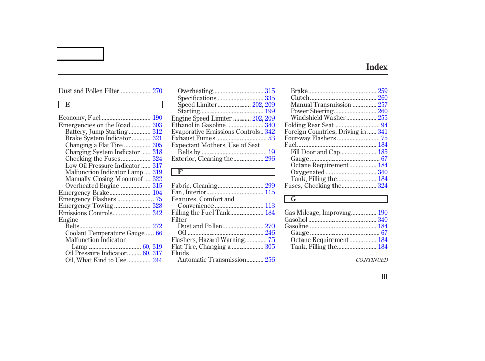 Index | Acura 2004 TSX - Owner's Manual User Manual | Page 358 / 364